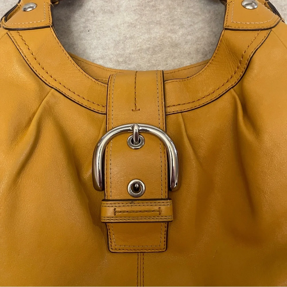Coach Soho Lynn Y2K 2000s Mustard Yellow Silver Hardware Hobo Shoulder Bag Purse